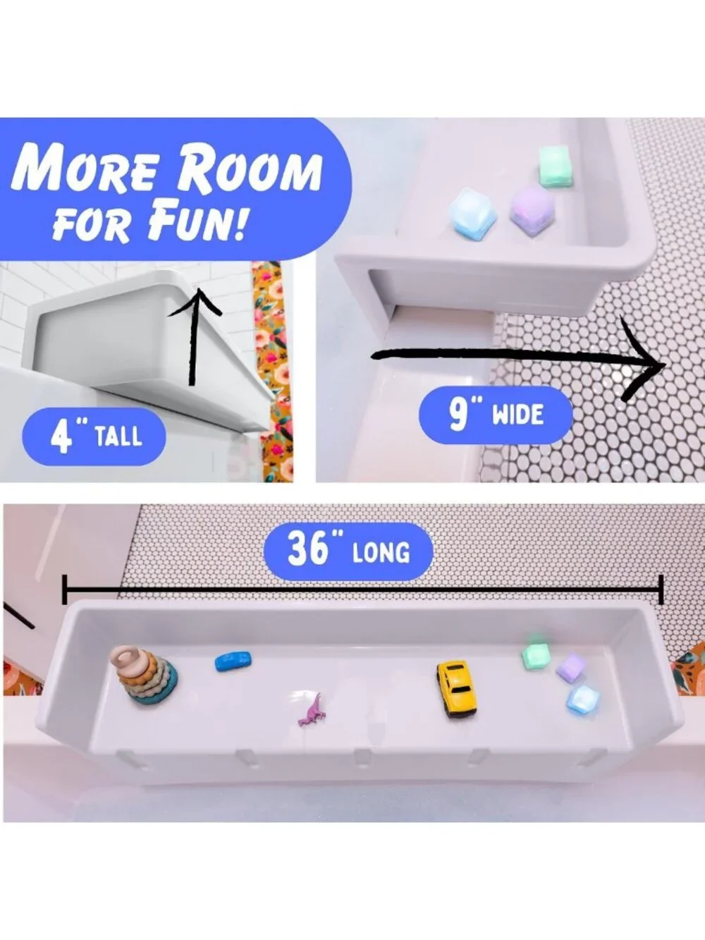 Kids Bath Splash Guard & Toy Tray - Waterproof Toddler Bath Organizer